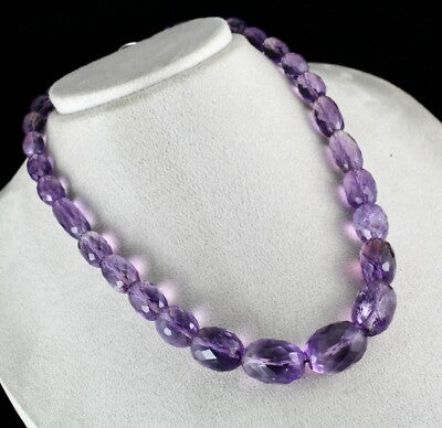 Natural Brazilian Amethyst Faceted Gemstone Necklace 582 Ct Beads Long