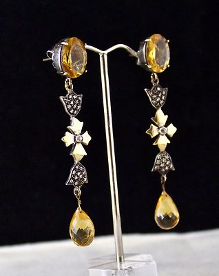 Certified Yellow Citrine 10ct Natural Diamond 18k Gold Sterling Silver Victorian