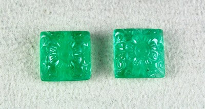 Certified Natural Emerald Mughal Engraved 15mm Square 28.70 Ct Earring
