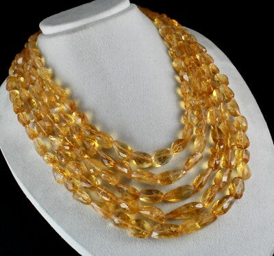 Certified Natural Yellow Citrine 1761 Ct Beads Gemstone Fashion Necklace