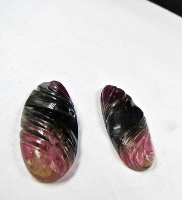Certified Natural Multi Watermelon Tourmaline 40ct Carved 32x14mm Earring Pair
