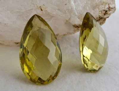 Natural Lemon Quartz Pear Pair 25mm 45ct Gemstone For Earring