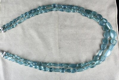 Certified Natural Blue Aquamarine 559 Ct Bead Necklace Tumble Gemstone String 2l