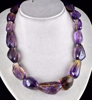 Certified Natural Ametrine 1165 Ct Faceted Tumble Sterling Silver Necklace