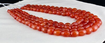 Long 4 Line Red Natural Carnelian Beads 1235 Carats Fashion Necklace