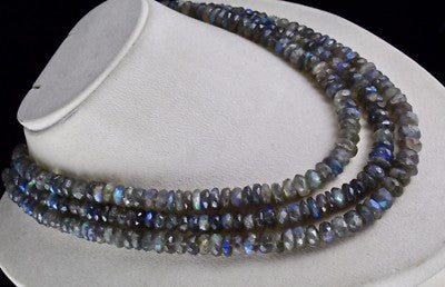 Natural Labradorite 1001 Carats Faceted Round Gemstone Sterling Silver Necklace