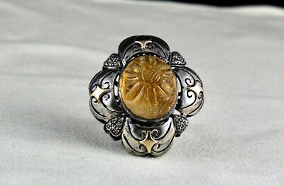 Antique Yellow Citrine 10ct Natural Diamond 18k Gold 925 Silver Victorian Ring