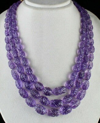 Certified Vintage Natural Amethyst 1152 Ct Carved Beads Purple Necklace