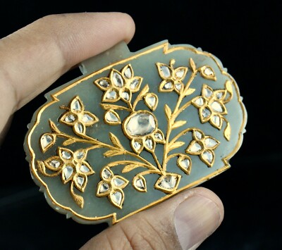 Certified Antique Old Persian Jade 10ct Pendant Studded Natural Diamond 22k Gold