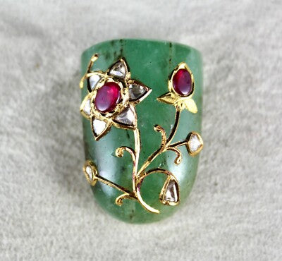 Certified Mughal 1112Ct Natural Emerald Ruby Diamond 22k Gold Pendant Design