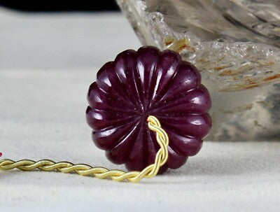Certified Natural Ruby 87.50 Ct Carved Melon Pumpkin Bead Gemstone Pendant Ring