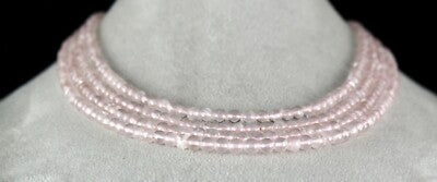 Natural Rose Quartz 432 Carats Beads Round 4 Line Fashion Pink Necklace