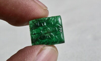 Zambia Emerald Carved Rectangle Gemstone Ring Pendant 7.56 Ct Design