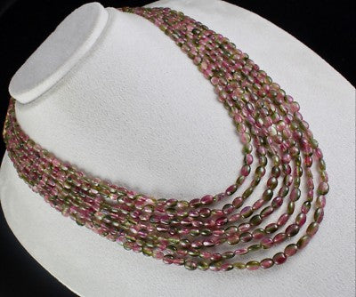 Certified Natural Bi Colors Tourmaline 456 Ct Beads Cabochon Gem Necklace