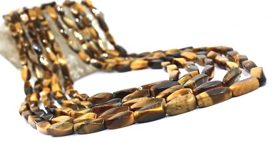 Natural Tiger Eye Beads 679 Ct Long 5 Line Gemstone Ladies Necklace