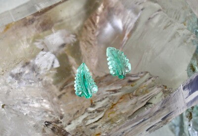 Certified Natural Colombian Emerald 4.96 Ct Carved Leaves Pair Loose Gemstone