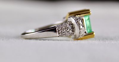 Certified Natural Colombian Emerald 2ct Octagon Natural Diamond 18k Gold Ring