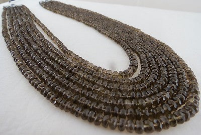 Natural Black Smoky Quartz 610 Cts Faceted Bead Round Gemstone Necklace 7 Line