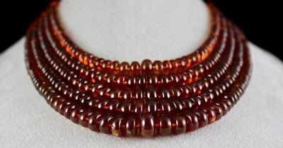 Hessonite Garnet Beads Necklace 1198 Ct Round Semi Precious 5 Line Necklace