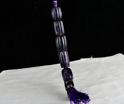 Natural Amethyst 465ct Carved Beads Long 7 Pcs Gemstone Designing Jewels
