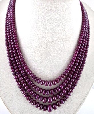 Certified Natural Noheat Ruby 633ct Beads Round Ladies Necklace
