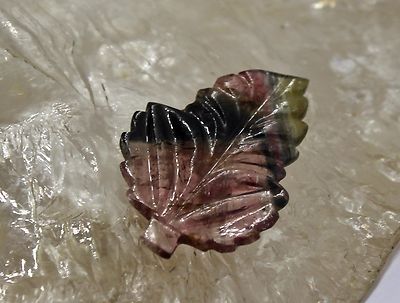 27x18 Mm Multi Tourmaline 10.68ct Carved Leaf Gemstone Ring Pendant