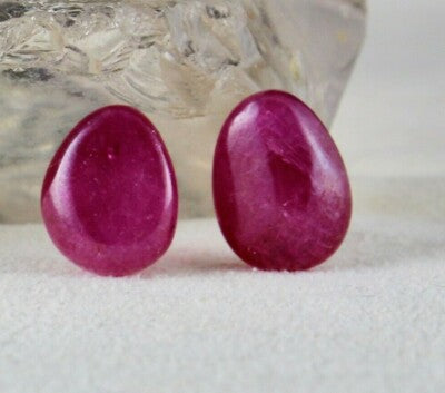 Certified Burmese Ruby Cabochon 18.18ct Gemstone Pair Earring Sterling Silver
