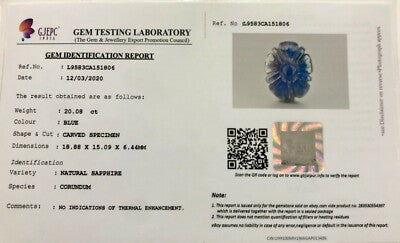 Certified Natural Blue Sapphire Carved Flower 20 Ct Gemstone Ring