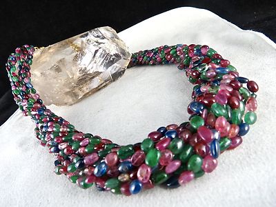 Certified Natural Emerald Ruby Blue Sapphire Spinel 995ct Vintage Necklace
