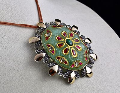 Certified Victorian Natural Emerald 10ct Quartz Ruby Sterling Silver Pendant