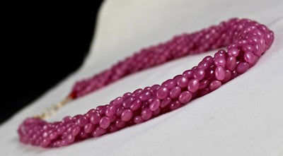 Certified Natural Ruby Cabochon 823 Ct Beaded 9 Line 18k Gold Necklace
