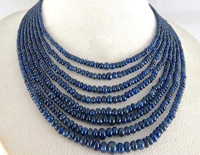 Certified Natural Blue Sapphire 405 Ct Beads Round Vintage Necklace