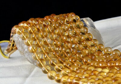 Natural Yellow Citrine 1446 Ct Faceted Round Beads Necklace Gemstone For Women
