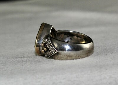 Vintage Natural Yellow Citrine 10ct Heart Cut Diamond 18k Silver Ring