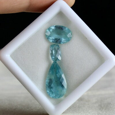 Certified Natural Blue Aquamarine 3 Pcs 10.12 Ct Loose Gemstone For Ring Pendant