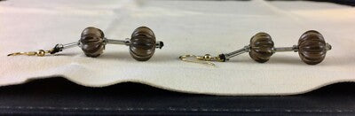 Natural Smoky Quartz Beads 62 Ct Melon Carved 4 Pcs Gemstone Earring Pair