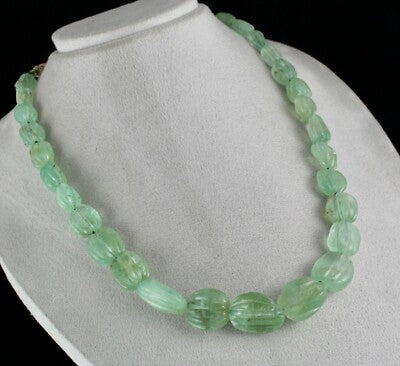 Certified Vintage Natural Emerald Carved 582 Ct Oval 25mm Rare Gemstone Necklace