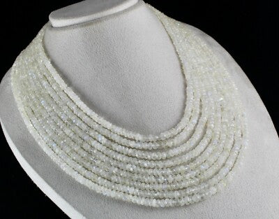 Certified Rainbow Moonstone 1132ct Beaded Necklace 9 String Natural Gemstone
