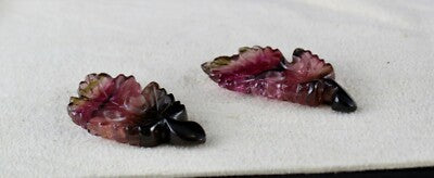 Certified Natural Watermelon Tourmaline Carved Pair 55.67 Ct Earrings 39x20mm