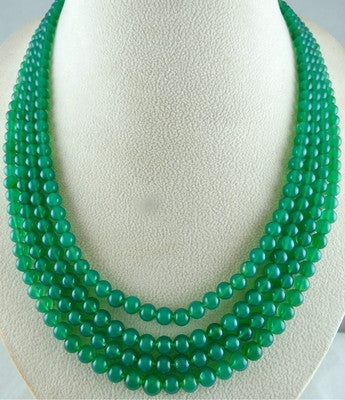Green Onyx Round Beads 4 Line 482ct Gemstone Semi-precious Necklace