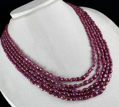 Certified Natural Unheated Ruby Necklace 5 Line 586 Ct Gemstone Beaded String