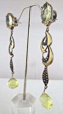 Certified Natural Lemon Quartz 83.63ct Sterling Silver 18k Victorian Earrings