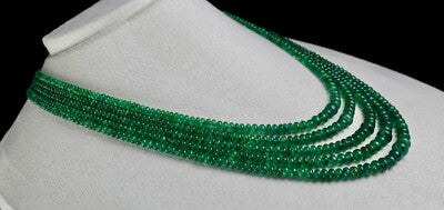 Certified Green Gemstone Natural Emerald 338ct Beads Necklace For Women