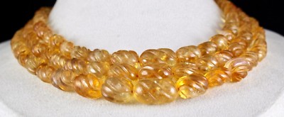 Certified Natural Citrine Beads Carved 792 Ct Yellow Gemstone Vintage Necklace