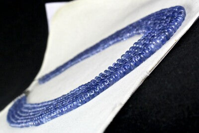 Certified Natural Blue Sapphire 739 Ct Beads Round Gem Necklace For Women