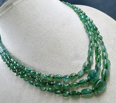 Certified Antique Natural Emerald 243.50ct Nugget Beads Gemstone Necklace