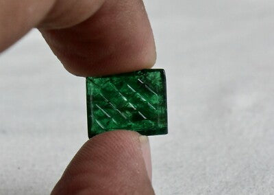 Zambia Emerald Carved Rectangle Gemstone Ring Pendant 7.56 Ct Design