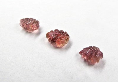 Natural Pink Tourmaline Carved Leaves 8.17 Ct Gemstone Set, Earring Pendant 3 Pc