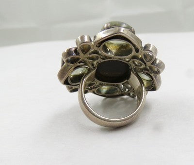 Natural Black Apatite & Moonstone 10.00ct 925 Sterling Silver Fashion Ring