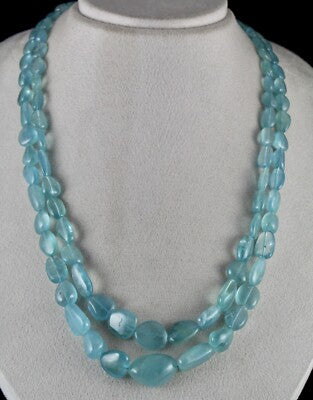 Certified Natural Blue Aquamarine 559 Ct Bead Necklace Tumble Gemstone String 2l